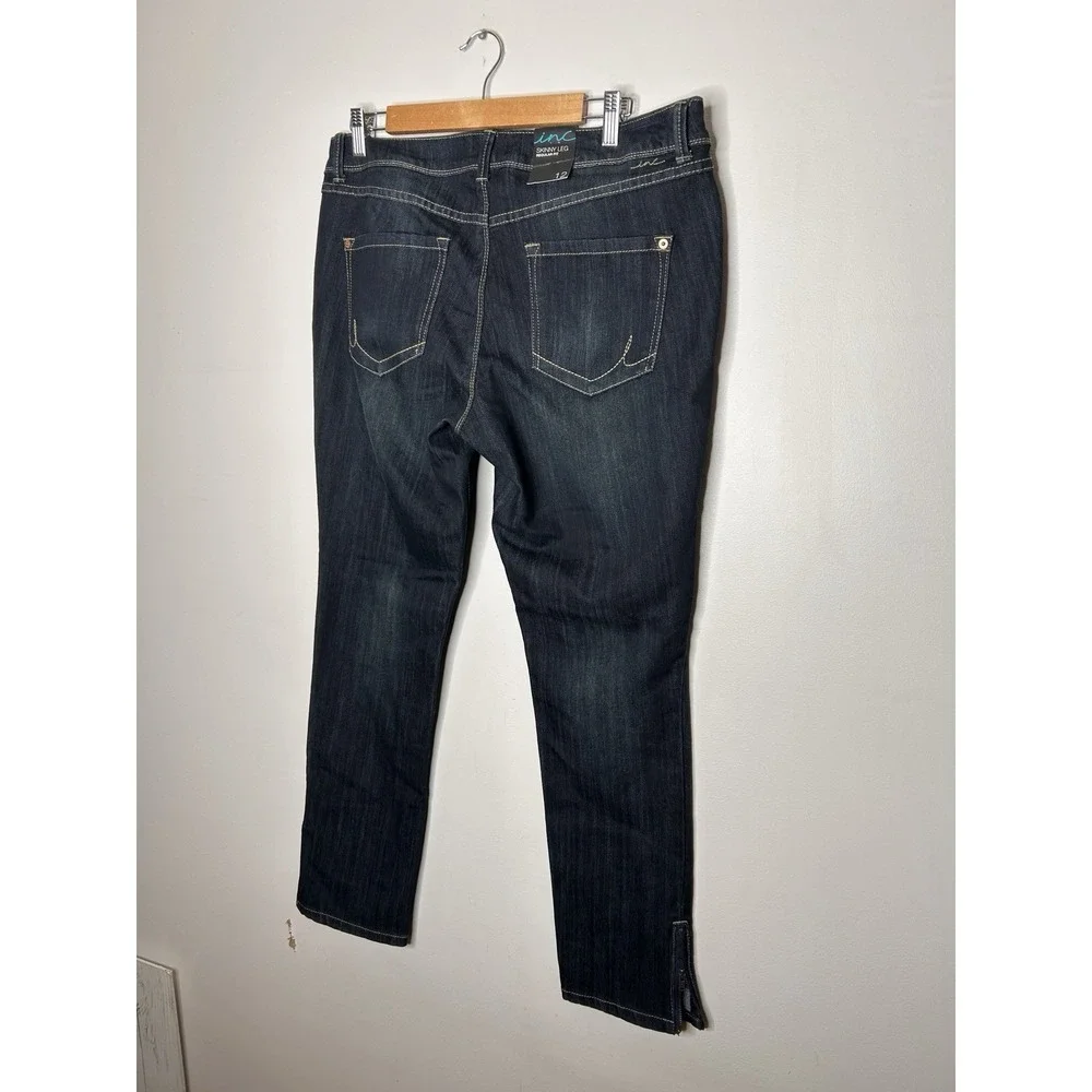 INC International Concepts Skinny Jeans Womens Dark Wash Zipper Ankle Size 12